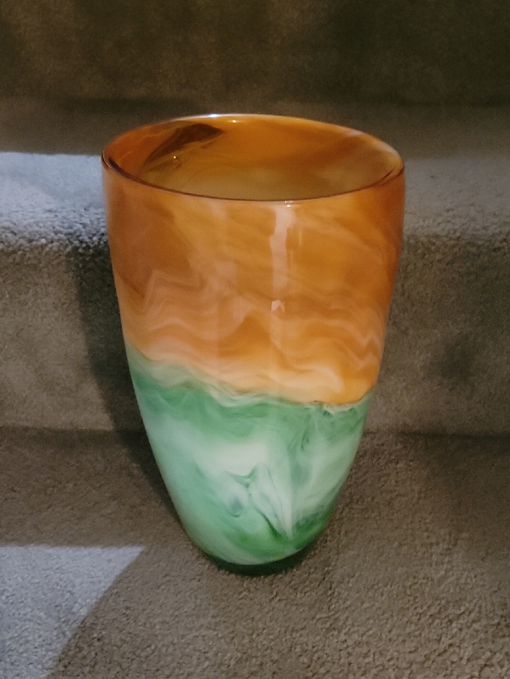 Hand-Blown Swirl Glass Vase - Amber and Green
